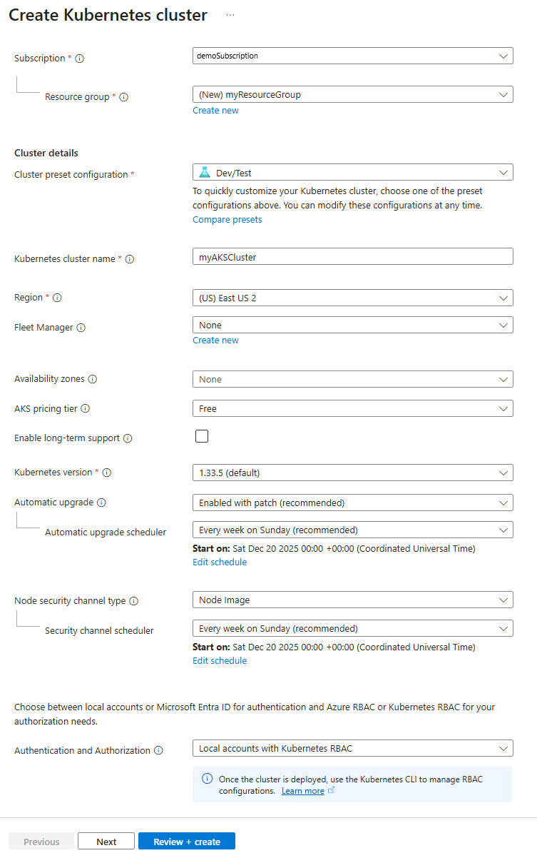 PORTALE AZURE REALE · CREAZIONE CLUSTER AKS · FONTE: MICROSOFT LEARN