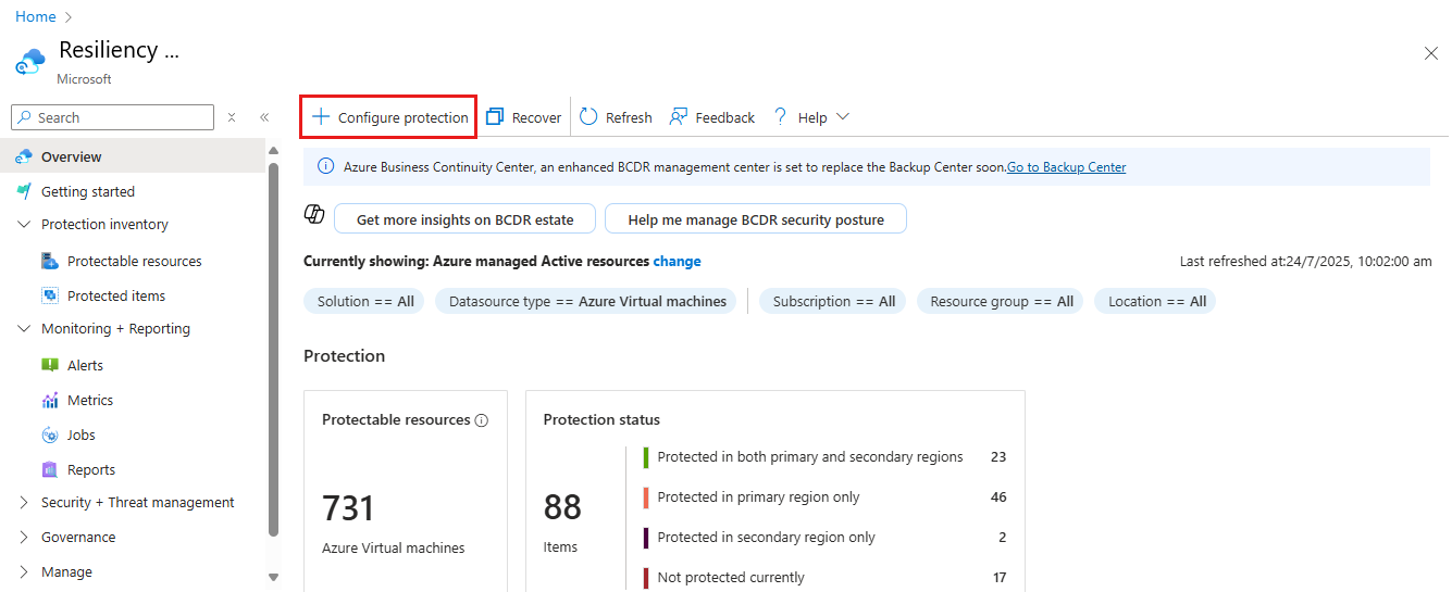 PORTALE AZURE REALE · CONFIGURAZIONE BACKUP · FONTE: MICROSOFT LEARN