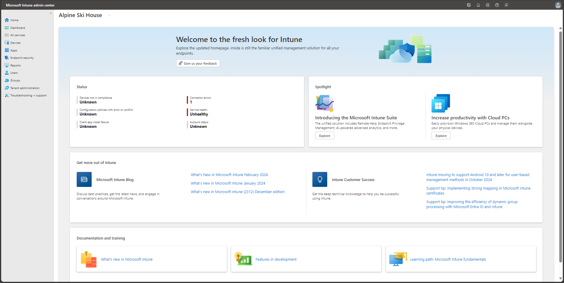CONSOLE REALE · INTUNE ADMIN CENTER · FONTE: MICROSOFT LEARN