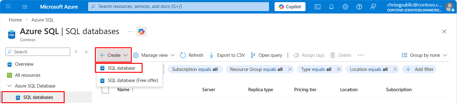PORTALE AZURE REALE · CREAZIONE AZURE SQL · FONTE: MICROSOFT LEARN