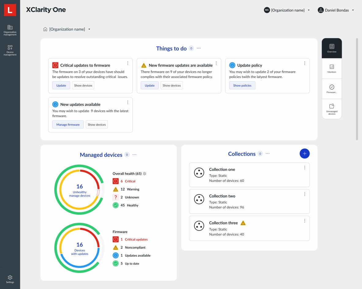 CONSOLE REALE · XCLARITY ONE DASHBOARD · FONTE: LENOVO PRESS