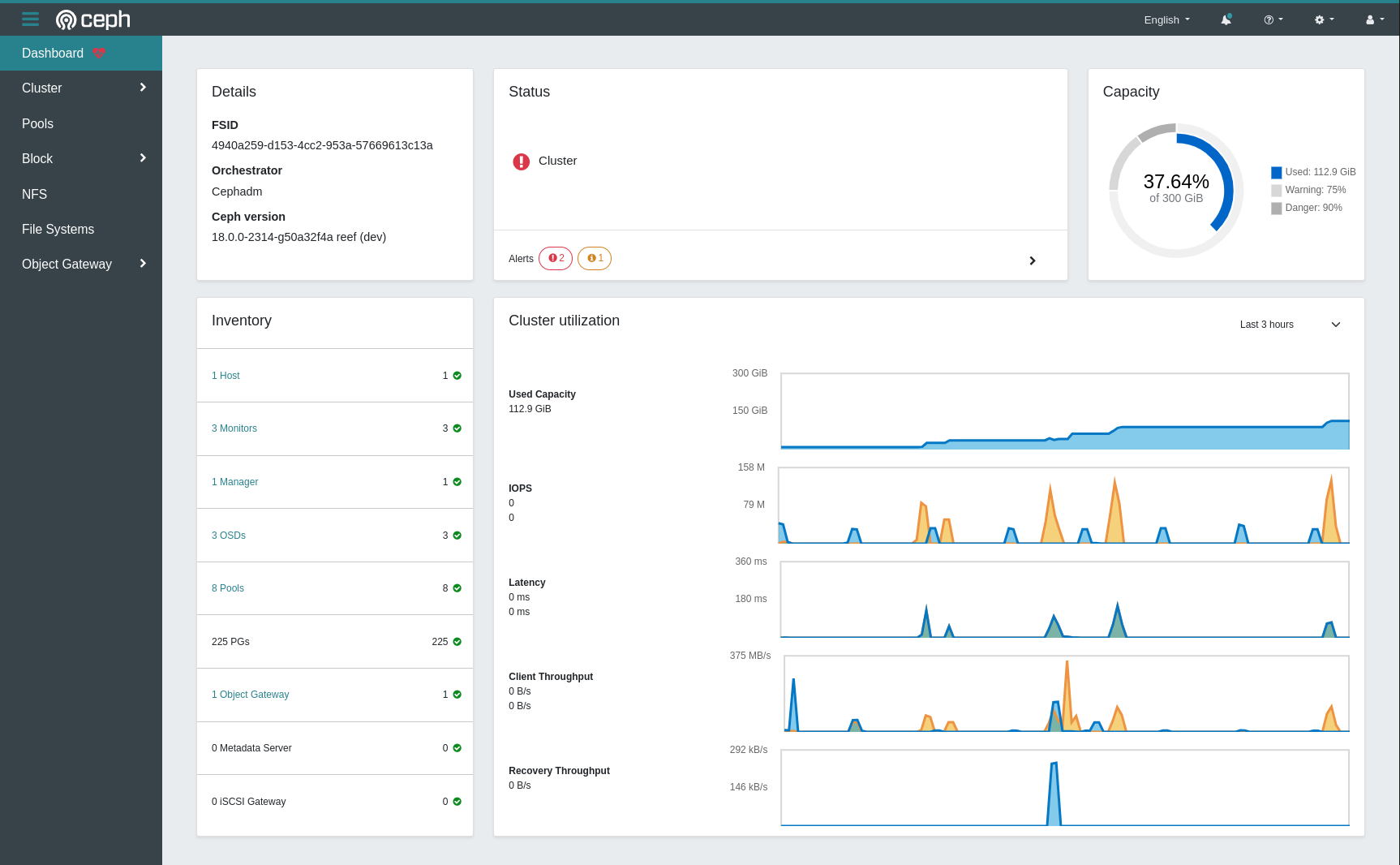 CONSOLE REALE · CEPH DASHBOARD · FONTE: CEPH DOCS