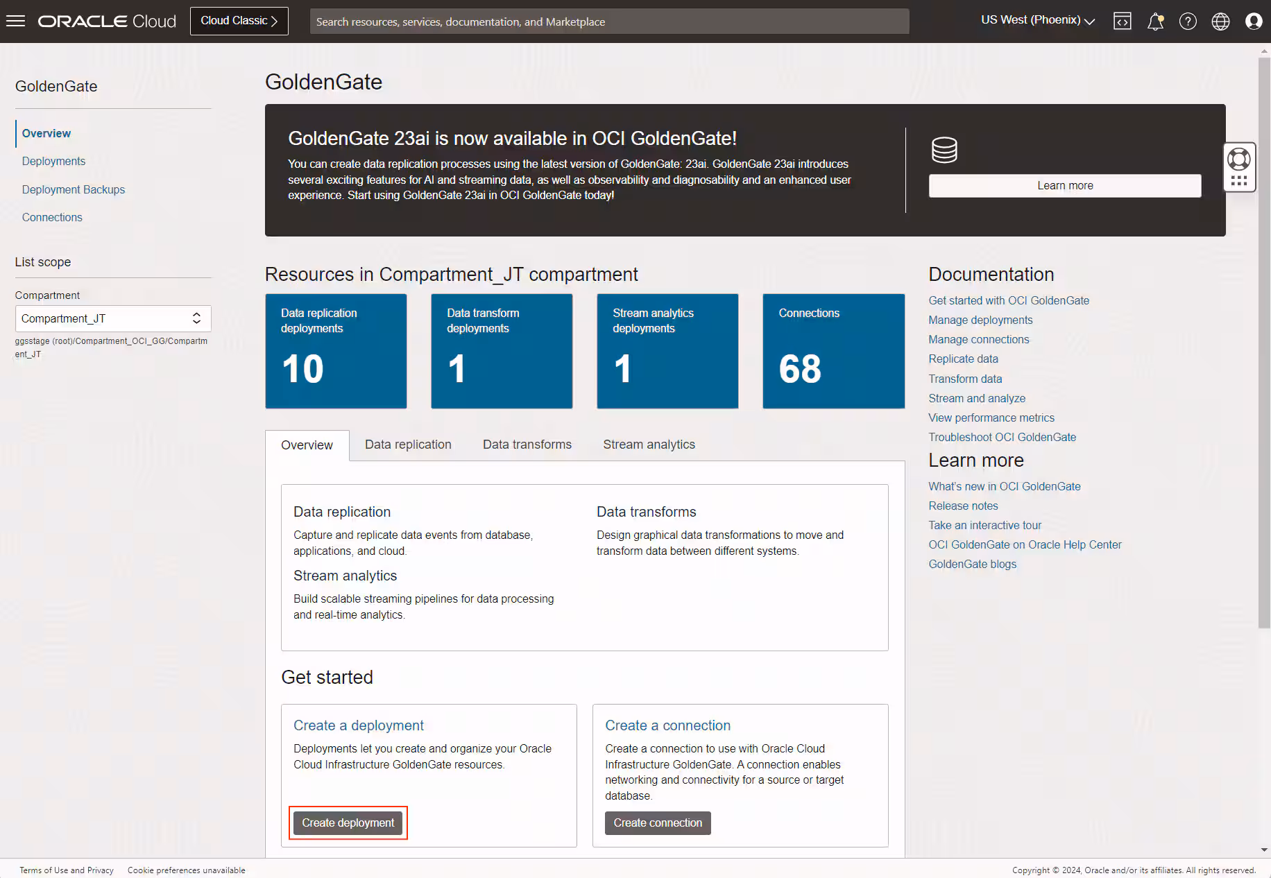 CONSOLE REALE · OCI GOLDENGATE 23AI · FONTE: ORACLE BLOG