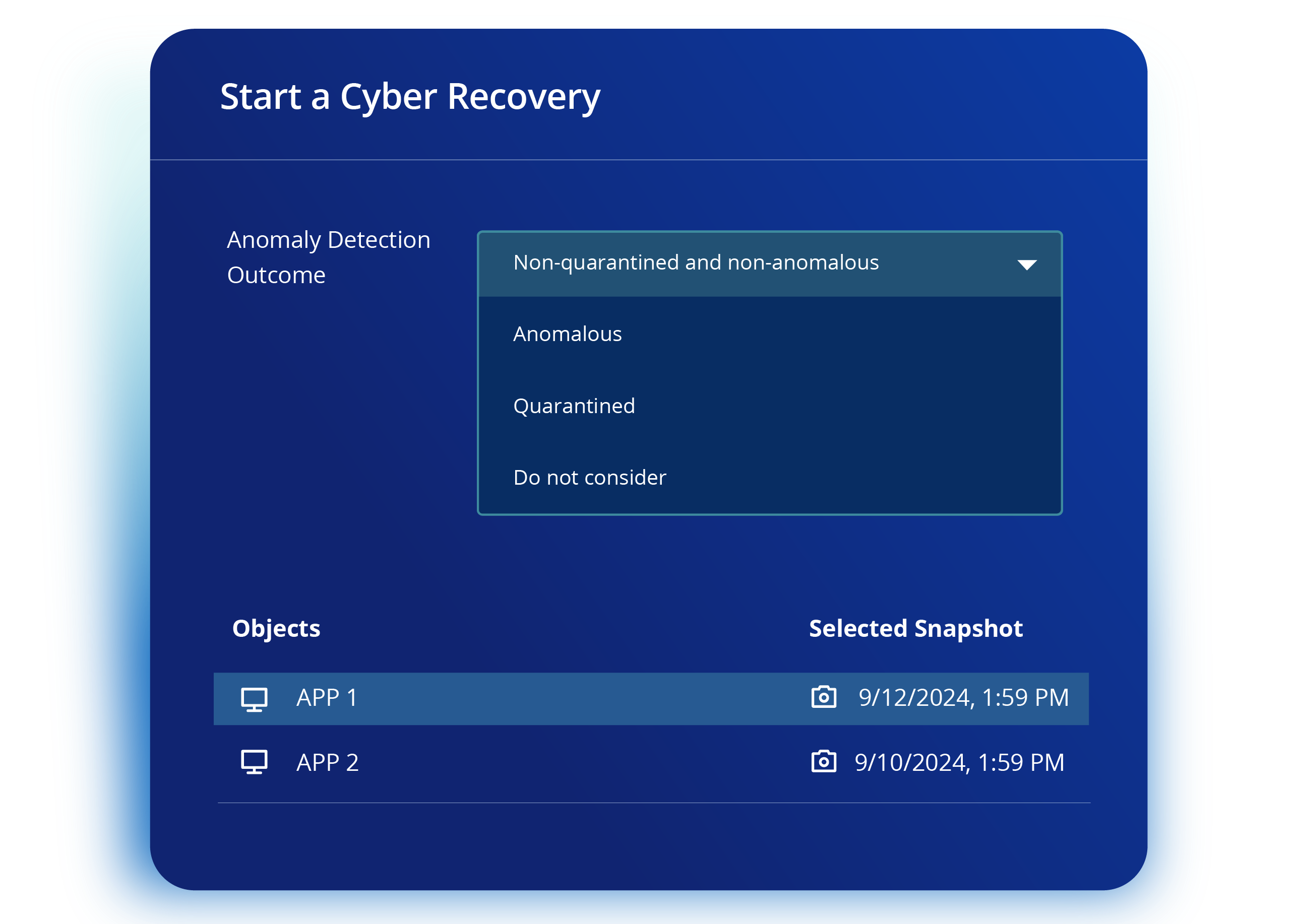 UI UFFICIALE RUBRIK · CYBER RECOVERY · FONTE: RUBRIK